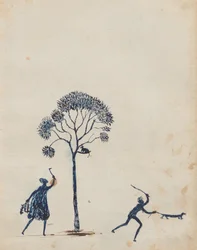 Kwatkwat people - (Possum e goanna hunting) Sketchbook principalmente de atividades de aborígenes e brancos